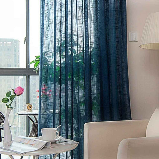 Rideau en Lin Bleu Marine dans un salon
