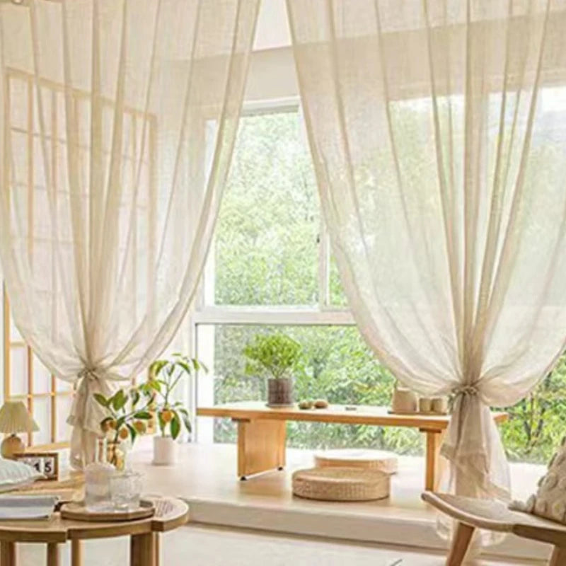 Rideau en Lin Classique Beige dans un salon