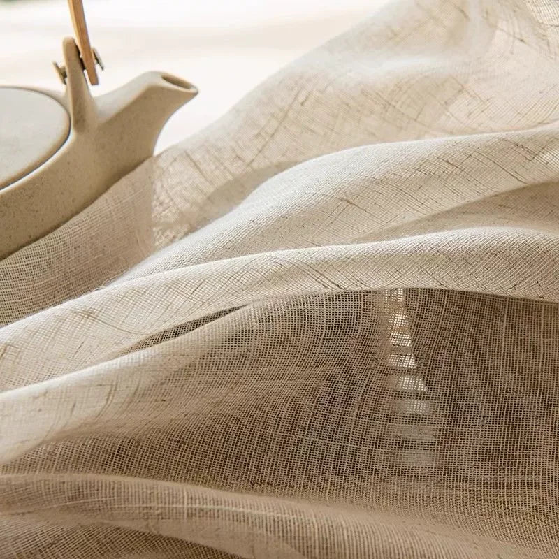 Zoom sur le Rideau en Lin Classique Beige
