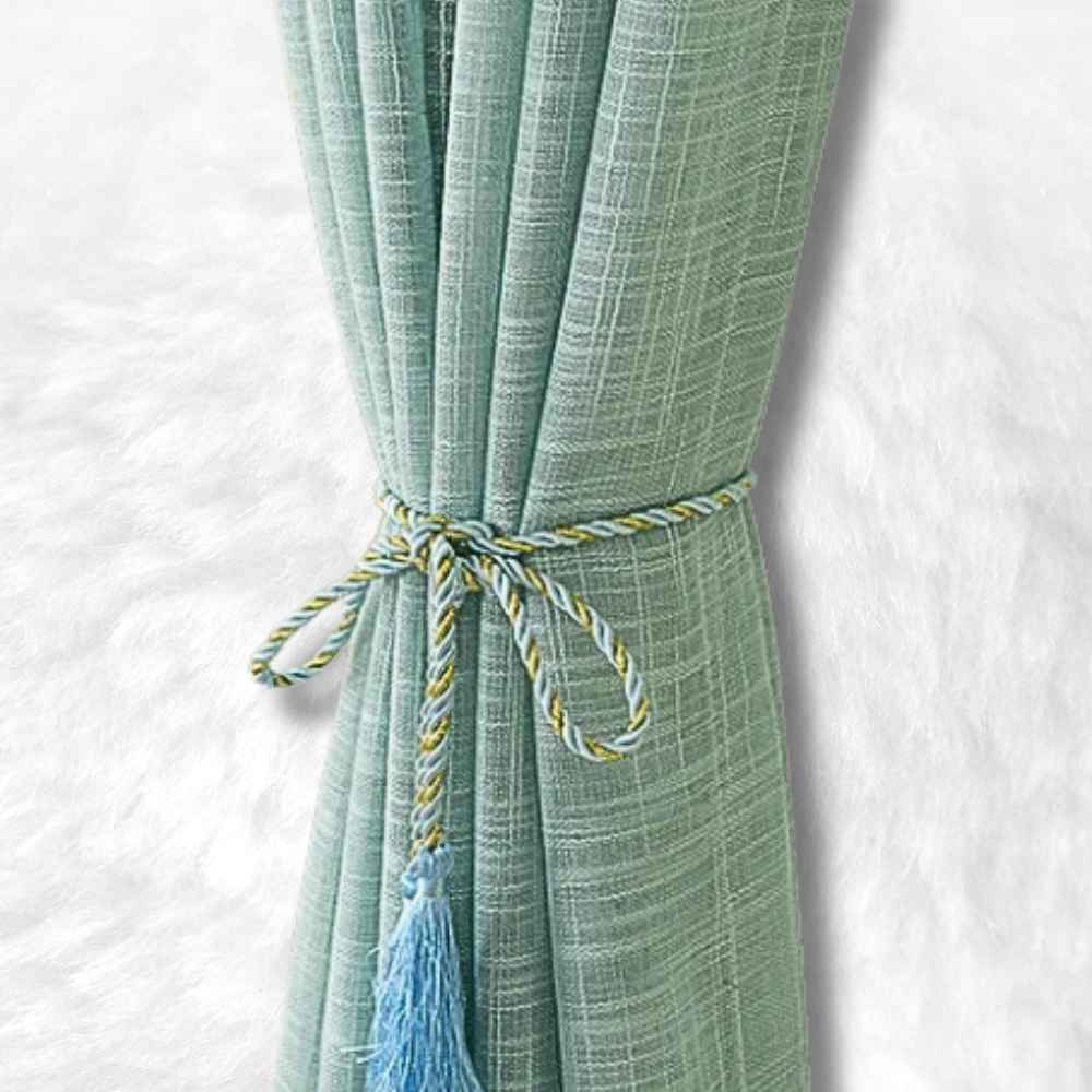 Ensemble du Rideau en Lin Bleu