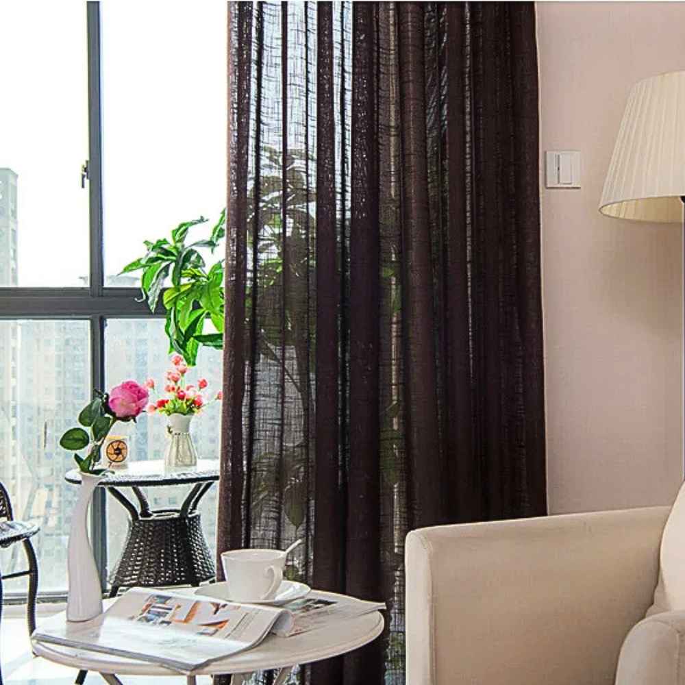 Rideau en Lin Marron dans un salon