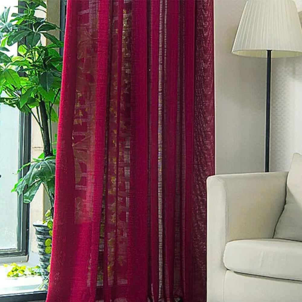 Rideau en Lin Rouge dans un salon