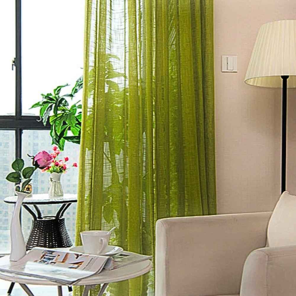 Rideau en Lin Vert dans un salon